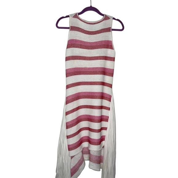 Stella McCartney Sleeveless Striped Knit Fringe Dress, White/Pink - Picture 3 of 7